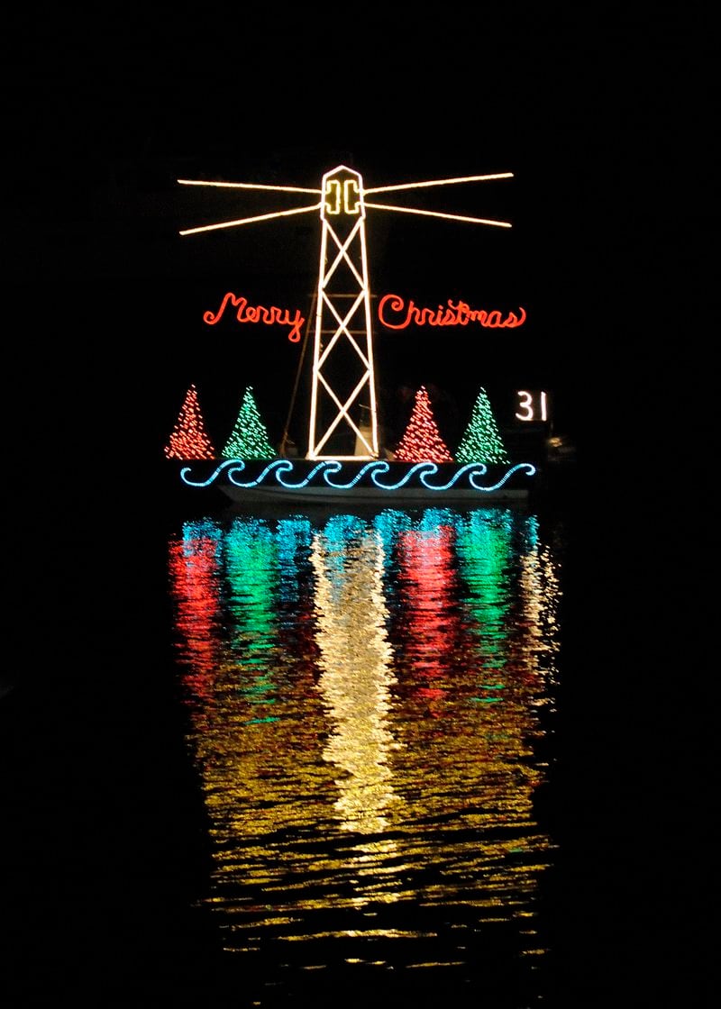 Dozens of boats flaunt their holiday finery in the Crystal Coast Christmas Flotilla in Beaufort, N.C. CONTRIBUTED