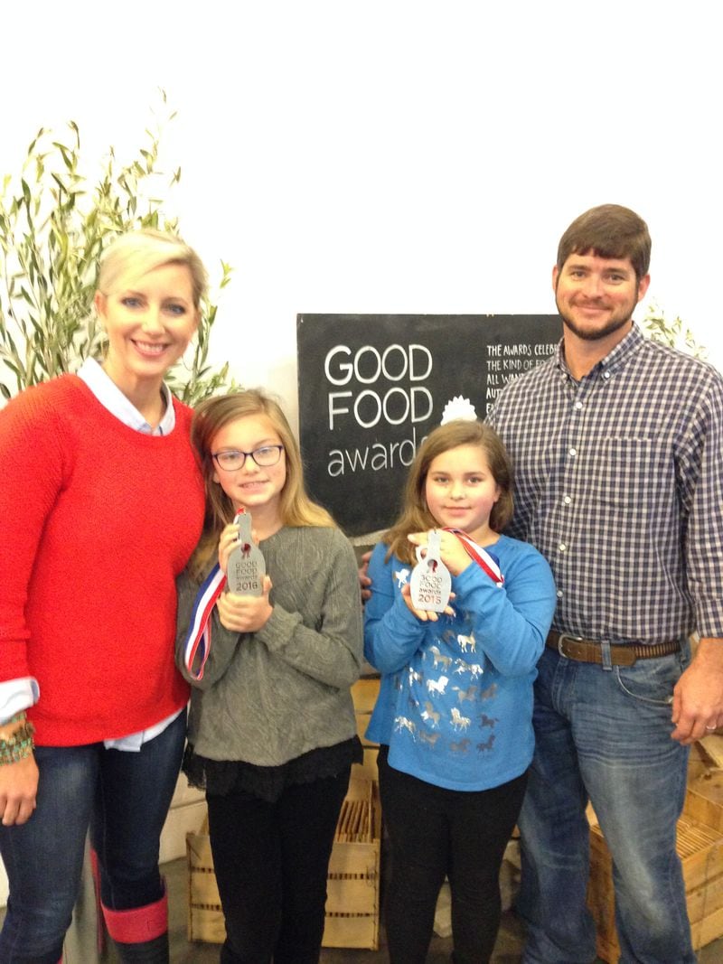 The proud Oliver family at the Good Food Awards. From left: Valerie, Maggie, 10, Mollie, 8, and Clay (Photo credit: LEM Ag and Specialty Marketing)