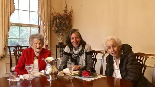 Olive Toy (left), 93, recently hosted AJC dining editor Ligaya Figueras (center) in her home, where they had lunch with Toy’s longtime friend, Mary Hubert, 95 (right). CONTRIBUTED BY LYNN FORD