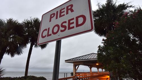St. Simons Island Pier is closed as Hurricane Matthew moves closer to Georgia on Friday morning, October 7, 2016. HYOSUB SHIN / HSHIN@AJC.COM
