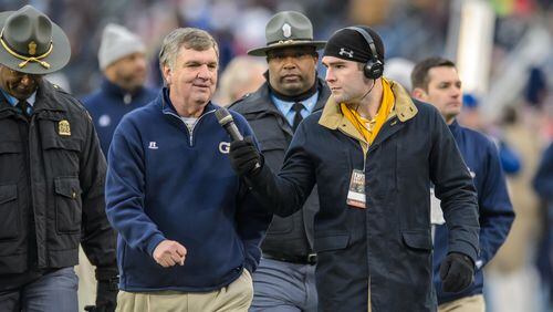 Georgia Tech great Sean Bedford managed to evince a wry smile from coach Paul Johnson at the halftime of the 2013 Music City Bowl, where the Yellow Jackets were down 13-7 going into the locker room. (GT Athletics/Danny Karnik)