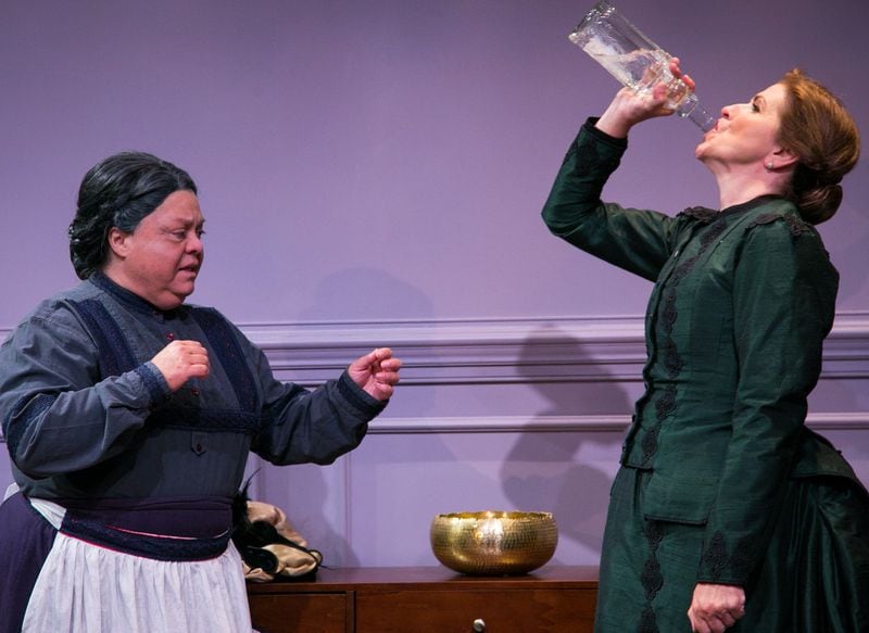“A Doll’s House, Part 2,” a co-production of Aurora Theatre and Actor’s Express, features Deadra Moore (left) and Tess Malis Kincaid. CONTRIBUTED BY CASEY GARDNER