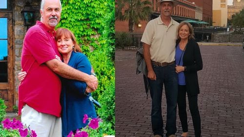 Allan Williams, shown with his wife, Bobbi, weighed 225 pounds in the photo on the left, which was taken last summer. In the photo on the right, taken in April, Williams weighed 195 pounds. Photos contributed by Allan Williams.