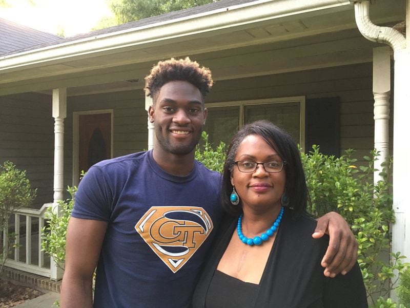 Incoming Georgia Tech freshman Tijai Whatley with his mother Nakita Jackson in front of their home in Rome. Jackson is the author of two motivational books, Alphabet Motivation and Color Motivation.