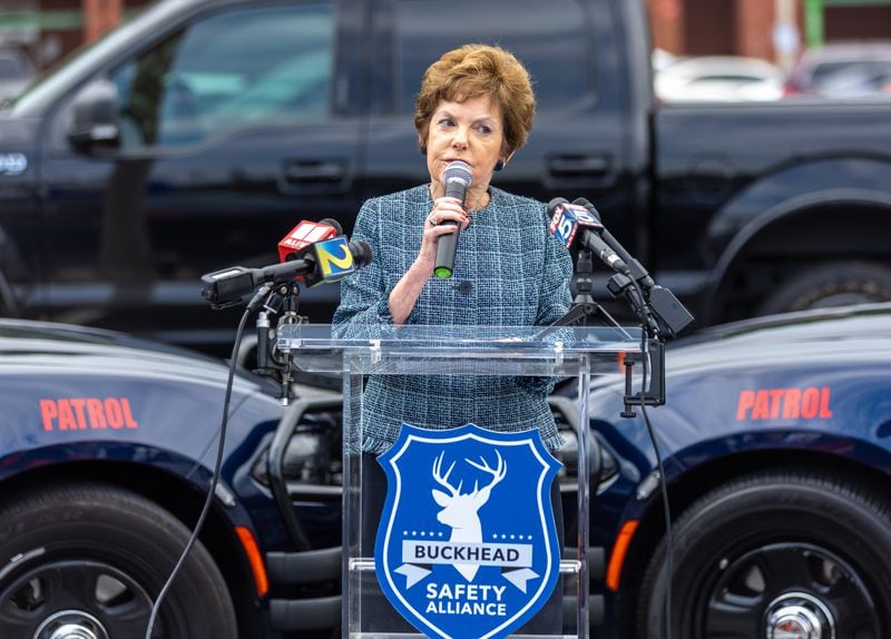 Atlanta City Council Member Mary Norwood, District 8, speaks at a press conference introducing new security patrols in Buckhead on Monday, May 22, 2023. (Arvin Temkar / arvin.temkar@ajc.com)
