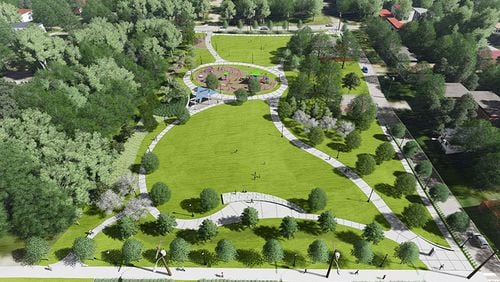 This rendering shows how Boone Park West will create much needed community gathering space and mitigate chronic flooding in the English Avenue neighborhood. CONTRIBUTED