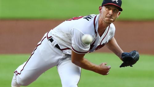 Making his first start of the season, Braves pitcher Josh Tomlin delivers against the Washington Nationals Tuesday, Aug. 18, 2020, at Truist Park in Atlanta. (Curtis Compton ccompton@ajc.com)