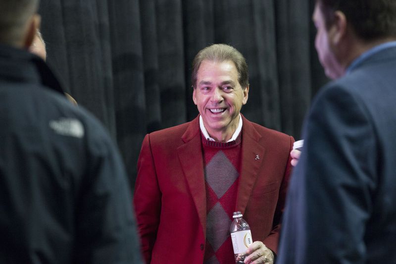 Alabama head coach Nick Saban prepares to leave Philips Arena following the 2018 College Football Playoff National Championship media day at Philips Arena in Atlanta, Saturday, January 6, 2018. ALYSSA POINTER/ALYSSA.POINTER@AJC.COM