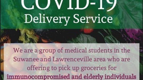 A group of medical students living in Suwanee and Lawrenceville have joined together to offer free grocery delivery service to immunocompromised and elderly individuals. (Courtesy City of Suwanee)