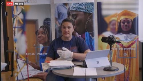 Atlanta Public Schools Superintendent Meria Carstarphen is shown in this screen-grab from a Thursday, March 26, 2020, virtual town hall  during which she took questions from parents and employees about the district's response to the coronavirus response.
