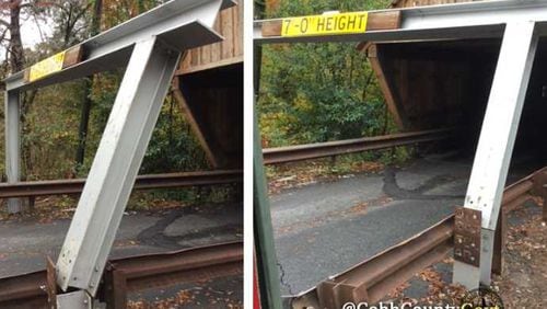 Someone almost ran into Cobb County's historic covered bridge on Nov. 9, 2018. It was a hit-and-run.