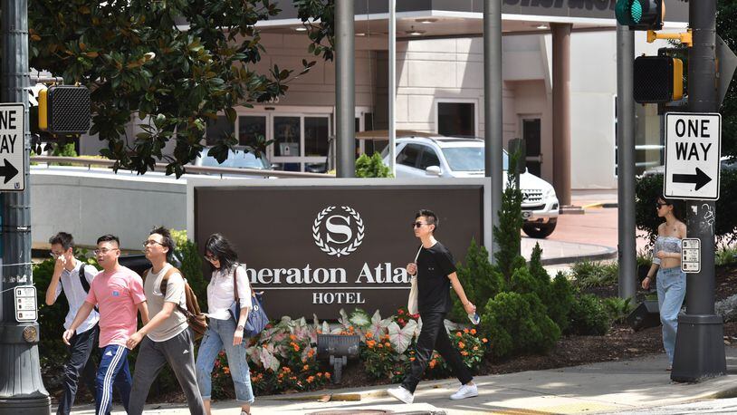 August 8 2019 Atlanta - Exterior of the Sheraton Atlanta in downtown Atlanta on Thursday, August 8, 2019. The Sheraton Atlanta is now tied to the largest Legionnaires outbreak in Georgia. Nearly a month after her death, health authorities are confirming that a Decatur woman who attended a conference at the Sheraton Atlanta succumbed to heart disease aggravated by a bacteria possibly picked up at the hotel. (Hyosub Shin / Hyosub.Shin@ajc.com)