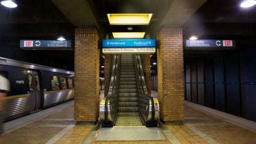 A couple is suing MARTA and an escalator company after they say their 3-year-old girl lost her foot after it was caught in an escalator at the Vine City station. Here, a MARTA escalator is shown in a photo from the system’s website. (Credit: MARTA website)