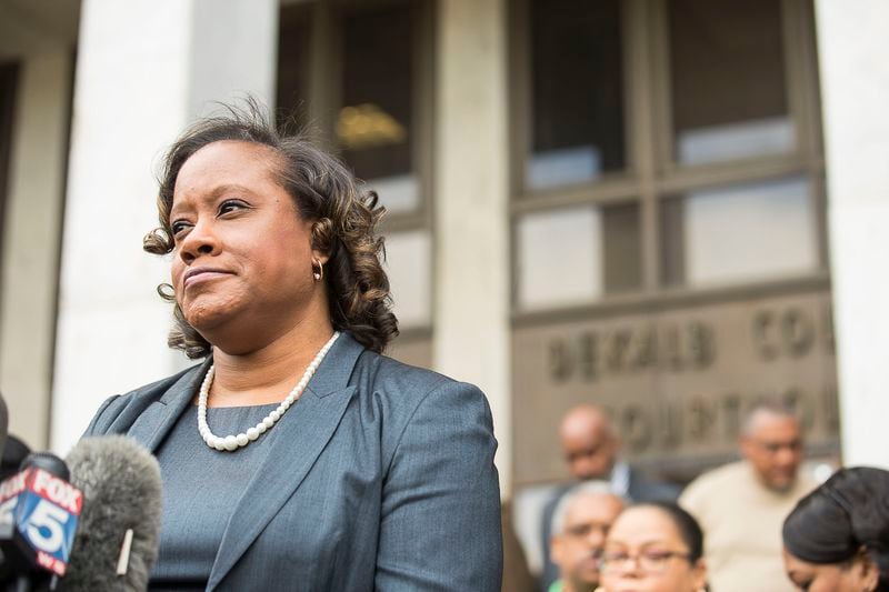 10/14/2019 — Decatur, Georgia — DeKalb County District Attorney Sherry Boston speaks during a presser following the verdicts for Robert "Chip" Olsen in front of the DeKalb County Courthouse.  (Alyssa Pointer/Atlanta Journal Constitution)