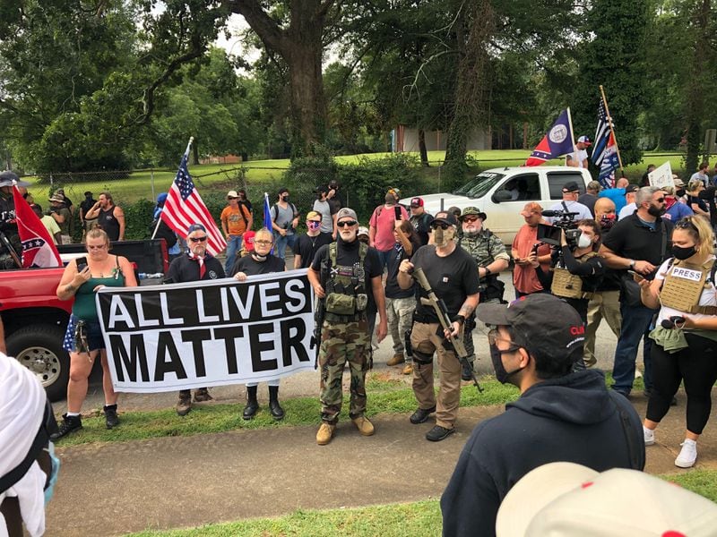 Saturday, Aug. 15, 2020, Stone Mountain -- The Arkansas-based Confederate States III% militia arrives in Stone Mountain. The group had been denied a permit to march in the park.