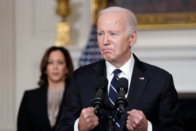 U.S. President Joe Biden will deliver remarks today on his administration’s efforts to address excessive fees for online purchases and encourage better pricing transparency. He is pictured with Vice President Kamala Harris at the White House in Washington, D.C. on Tuesday, Oct. 10, 2023. (Yuri Gripas/Abaca Press/TNS)