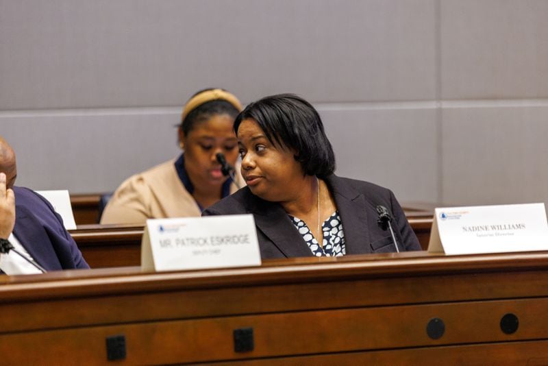 Fulton County interim elections director Nadine Williams attends a meeting of the Fulton County Board of Registration and Elections in Atlanta on Monday, June 27, 2022. The board met to certify the June general primary run-off election. (Arvin Temkar / arvin.temkar@ajc.com)