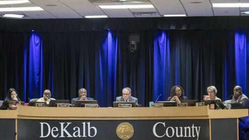 Members of the DeKalb County Board of Commissioners listen as citizens speak during a Dekalb County board of commissioners meeting on Tuesday, March 13, 2018. ALYSSA POINTER/ALYSSA.POINTER@AJC.COM