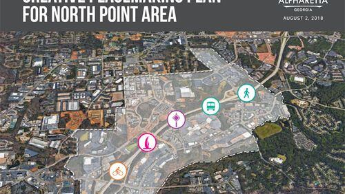 A “placemaking” plan will propose ways to improve safety and walkability in the North Point Parkway corridor of Alpharetta. MKSK/CITY OF ALPHARETTA