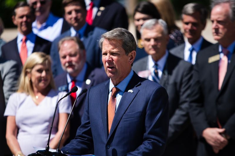Governor Brian Kemp gives a speech during a bill signing ceremony on May 6 at the Georgia State Capitol. (Christina Matacotta for The Atlanta Journal-Constitution)
