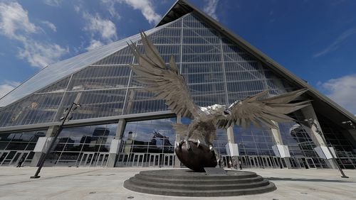 ATLANTA, GA - AUGUST 15:  A general view from outside Mercedes-Benz Stadium during a walkthrough tour on August 15, 2017 in Atlanta, Georgia.  (Photo by Kevin C. Cox/Getty Images)