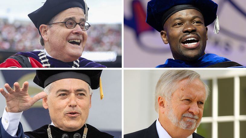 The highest-paid presidents in the University System of Georgia (clockwise from top left): Jere Morehead, University of Georgia; M. Brian Blake, Georgia State University; Brooks Keel, Augusta University; and Ángel Cabrera, Georgia Tech. (AJC file)