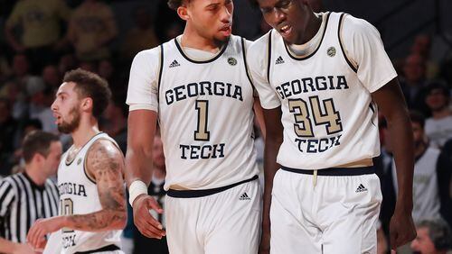 Georgia Tech forwards James Banks (1) and Abdoulaye Gueye (34) shot a combined 3-for-16 against Florida State on Saturday. Curtis Compton/ccompton@ajc.com