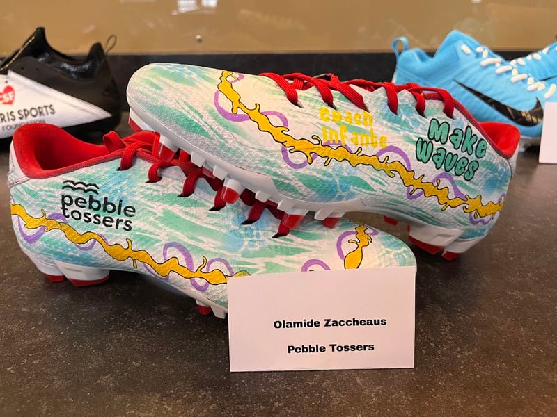 Falcons Olamide Zaccheaus will wear these cleats on Sunday against Pittsburgh at Mercedes-Benz Stadium. It's part of the NFL's My Cause My Cleats campaign.