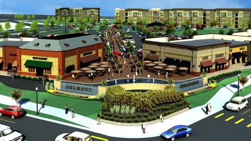 This is a rendering of Belmont, a 48-acre mixed use development at the intersection of Windy Hill Road and Atlanta Road, an extension of downtown Smyrna. City officials expect all businesses in the development to be opened by next month. CONTRIBUTED