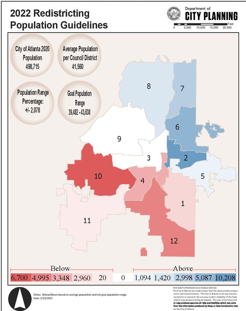 An Atlanta Department of City Planning maps shows which Council districts grew in population at a faster rate over the last 10 years. Credit: Department of City Planning