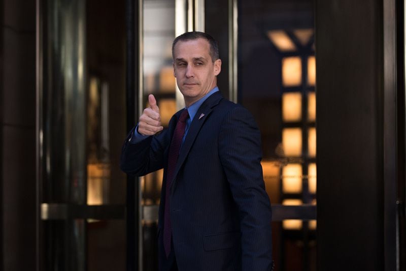NEW YORK, NY - JUNE 9: Corey Lewandowski, campaign manager for Donald Trump, gives the thumbs up as he leaves the Four Seasons Hotel after a meeting with Trump and Republican donors, June 9, 2016 in New York City. Trump previously stated he planned to raise one billion dollars, but has since pulled back on his fundraising goal. (Photo by Drew Angerer/Getty Images)