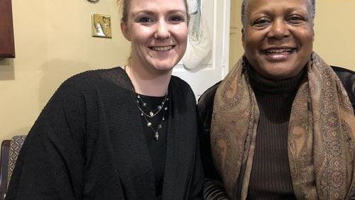 Karin R. (left), pictured here with Women of Gilgal founder Val Cater, credits the nonprofit with helping her overcome alcohol addiction. GRACIE BONDS STAPLES / GSTAPLES@AJC.COM