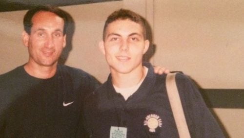 When Josh Pastner and Mike Krzyzewski took this picture at the Nike All-American camp in the mid-1990s, Pastner was a high-schooler coaching his father’s AAU team. (Courtesy Josh Pastner)