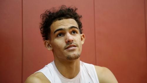 Oklahoma guard Trae Young is pictured during an interview in Norman, Okla., Friday, Feb. 2, 2018. (AP Photo/Sue Ogrocki)