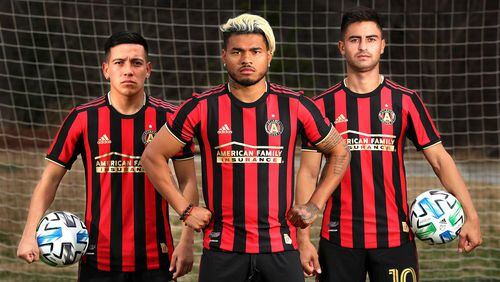 Atlanta United forward Ezequiel Barco (from left), forward Josef Martinez, and midfielder Pity Martinez pose for a portrait at the team training ground on Wednesday, Feb. 5, 2020, in Marietta. Curtis Compton ccompton@ajc.com