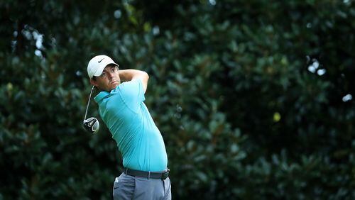 Rory McIlroy of plays his shot from the 17th tee during the second round of the Tour Championship at East Lake Golf Club on August 23, 2019 in Atlanta, Georgia. (Photo by Streeter Lecka/Getty Images)