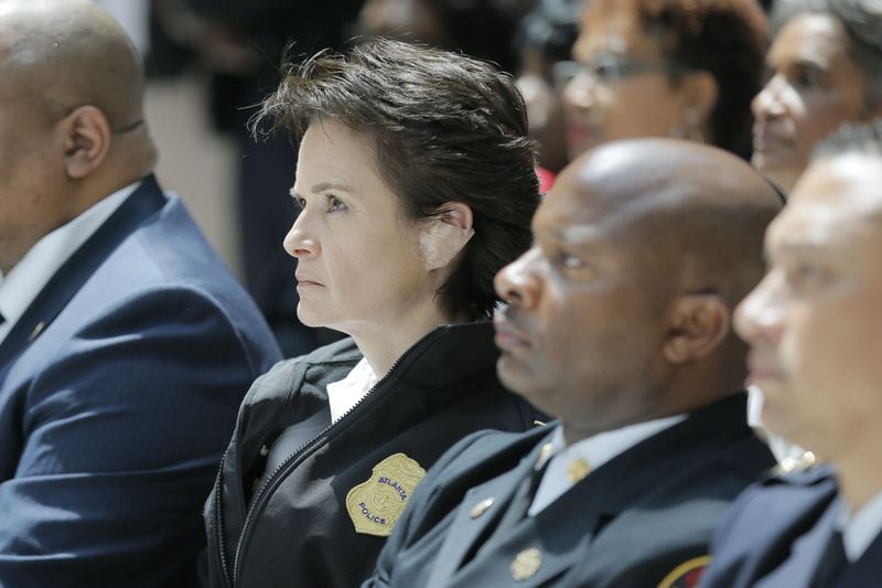 Atlanta Police Chief Erika Shields attended a press conference called by Mayor Keisha Lance Bottoms, during which Bottoms answered questions about her cabinet resignations and a new online portal that will allow citizens to track government spending. BOB ANDRES/BANDRES@AJC.COM