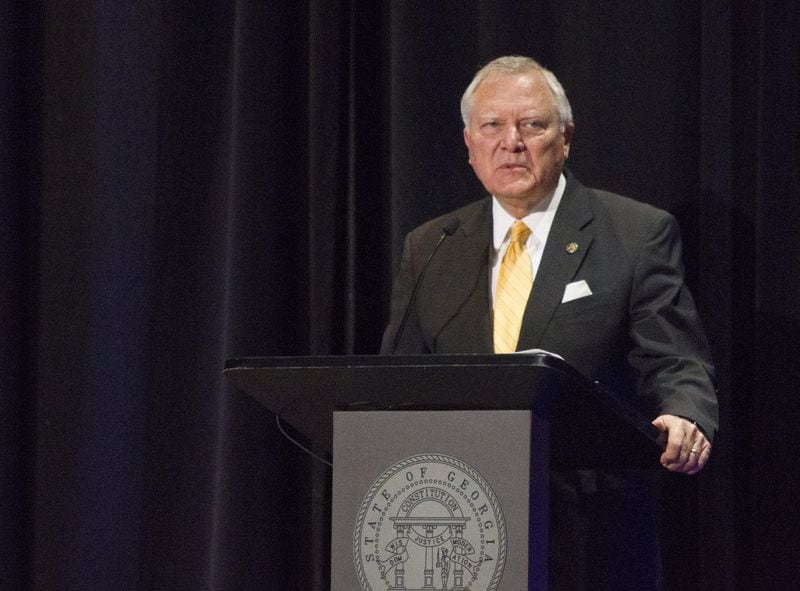 Governor Nathan Deal addresses the public during the 2018 State of Transportation Breakfast at the Georgia Freight Depot in Atlanta, Georgia on Wednesday, January 24, 2018. (REANN HUBER/REANN.HUBER@AJC.COM)