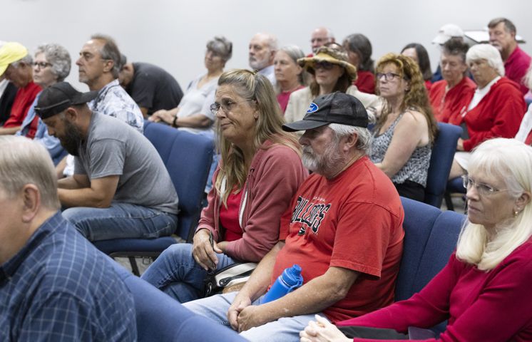 Audience members react as the Morgan County board of assessors vote to approve the Rivian tax exemption proposal in Madison on Wednesday, May 25, 2022.   (Bob Andres / robert.andres@ajc.com)