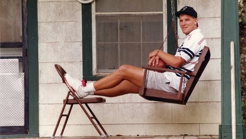 Falcons quarterback Brett Favre relaxes on his front porch in Kiln, Mississippi in 1991. Rich Mahan / AJC file
