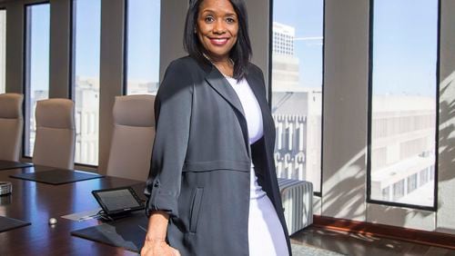 02/14/2020 -- Atlanta, Georgia -- Cynthia N. Day, President and CEO of Citizens Trust Bank, stands for a portrait at the bank in Downtown Atlanta, Friday, February 14, 2020. Citizens Trust Bank, a black owned bank originating in Atlanta, will be celebrating it's centennial anniversary next year. (ALYSSA POINTER/ALYSSA.POINTER@AJC.COM)