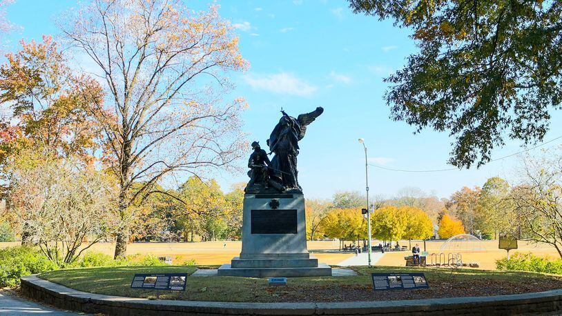 New panels at the base of the Confederate-era Peace Monument in Piedmont Park provides historical context to the original monument. RENDERING PROVIDED BY THE ATLANTA HISTORY CENTER
