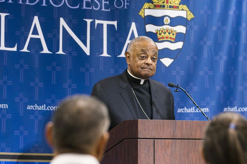 Archbishop Wilton D. Gregory has pledged transparency to the people in the Archdiocese of Washington. Gregory, shown Tuesday in Smyrna, becomes the seventh archbishop there and the first African-American in that position. ALYSSA POINTER / ALYSSA.POINTER@AJC.COM