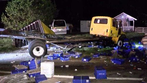 Drug bottles and syringes were scattered across a road in Texas early Friday after two trucks collided.