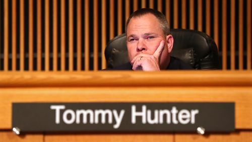 Gwinnett County Commissioner Tommy Hunter during a Feb. 28 commission meeting at the Gwinnett Justice and Administration Center in Lawrenceville. CURTIS COMPTON/CCOMPTON@AJC.COM
