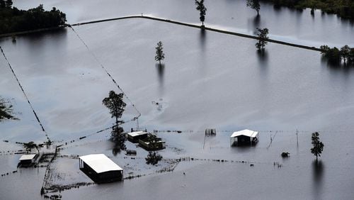 A flooded ranch near Beaumont after Hurricane Harvey hit Texas. (Photo by Justin Sullivan/Getty Images)