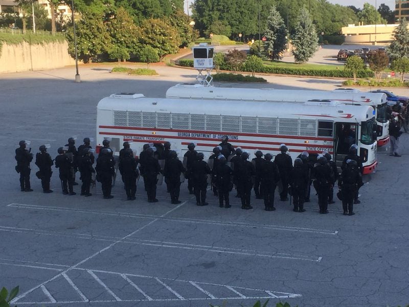 State agencies use Lenox Square as a staging area Saturday evening May 30, 2020. 
