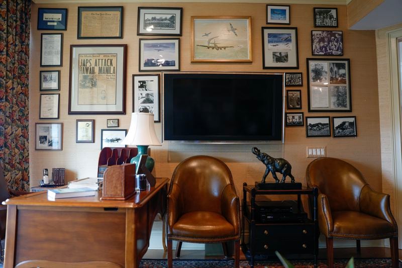 Views of World World II veteran Frank Murphy’s study where his collection of military memorabilia, photographs and awards are on display as seen on Thursday, January 26, 2023.  (Natrice Miller/natrice.miller@ajc.com) 