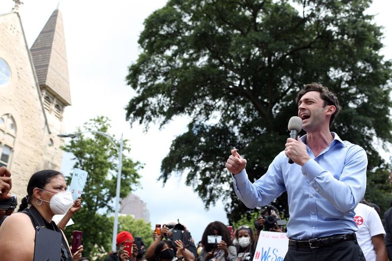 US Senate candidate Jon Ossoff speaks as protesters gather at the Georgia State Capitol Building in downtown Atlanta for March on Georgia, a protest hosted by the Georgia chapter for the NAACP, on Monday, June 15, 2020. (REBECCA WRIGHT FOR THE ATLANTA JOURNAL-CONSTITUTION)