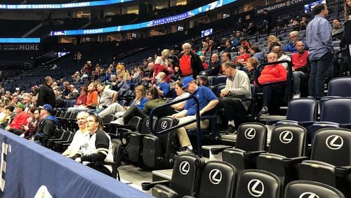 The scene at Bridgestone Arena in Nashville, with few spectators on hand one hour before Georgia and Ole Miss were to tip off to begin the 2020 SEC men's basketball tournament.